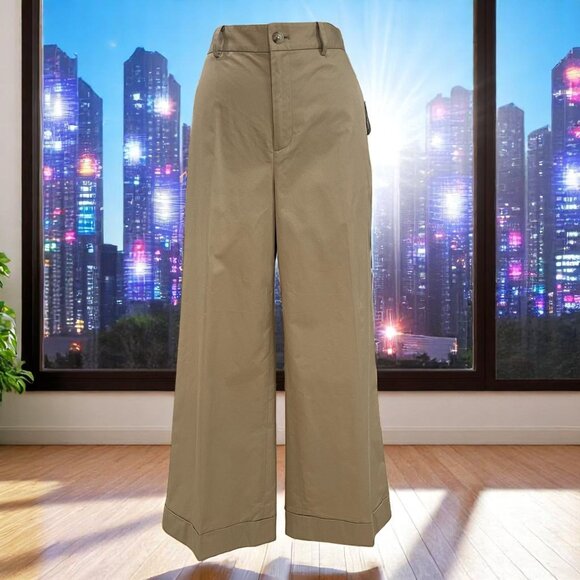 Lauren Ralph Lauren Wide Leg Pants Tan High Rise Size 10 Resort 23 Chic - Picture 1 of 14
